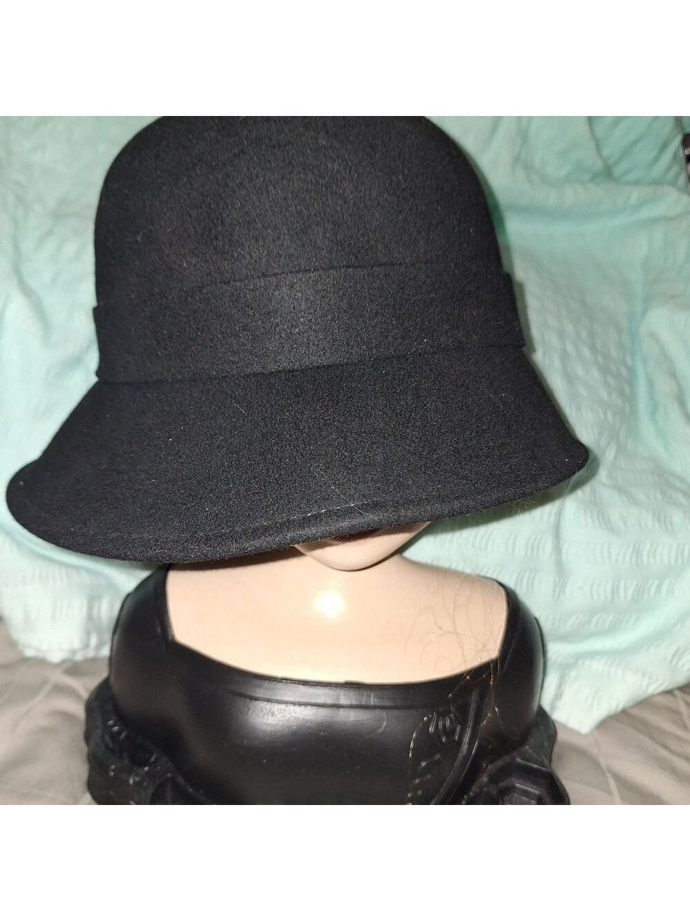 Black Wool Cloche Hat Silver Buckle - Picture 2 of 4